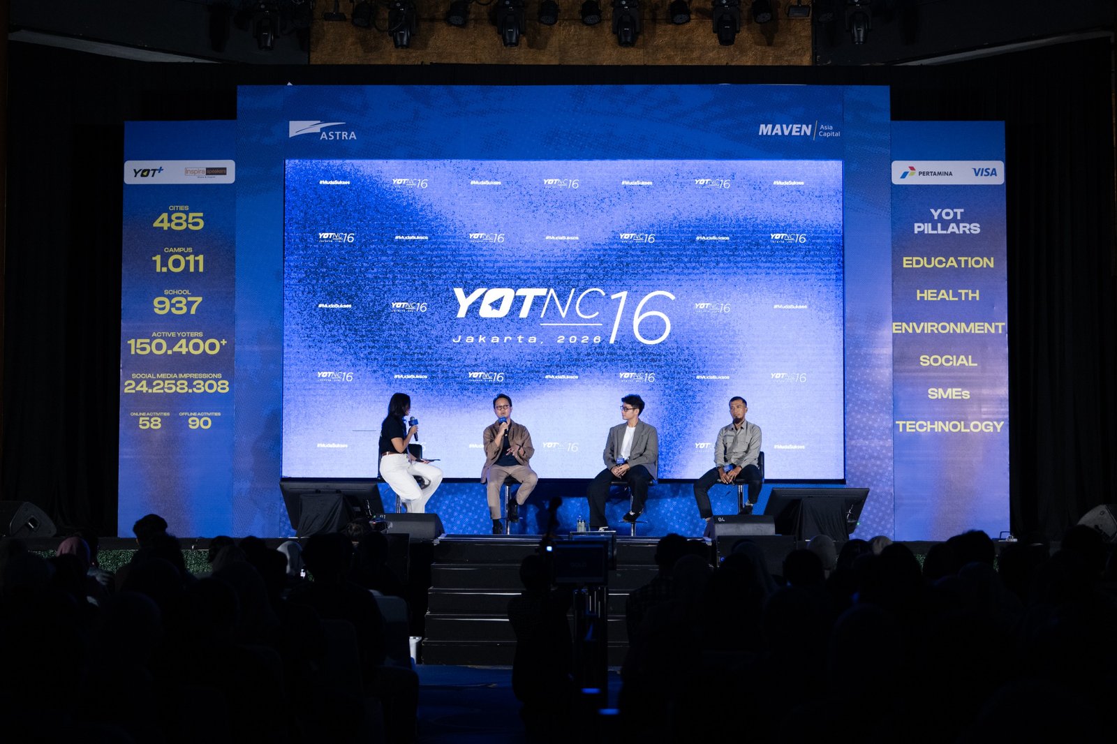Suasana sesi "Terhubung Dalam Aksi" yang menjadi bagian dari Young On Top National Conference (YOTNC) 2026, di Jakarta, pada Sabtu (4/7). Melalui sesi ini, Astra mengajak lebih banyak anak muda menjadi inisiator perubahan melalui 17th Semangat Astra Terpadu Untuk (SATU) Indonesia Awards 2026. 